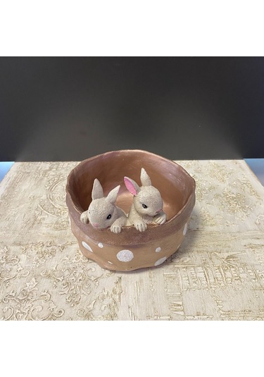 2 Tavşanlı Dekoratif Saksı Tabak