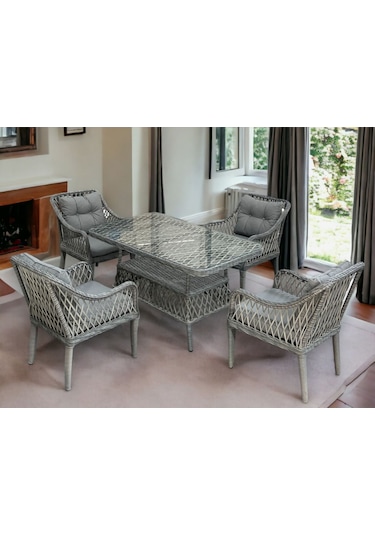 Tu Tienda Medya 4 Sandalyeli Bahçe Balkon Mutfak Masa Takımı,gri Gri 808080