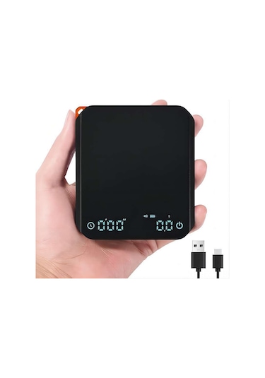 Fosenze Kahve Ölçeri, 3 Modlu, 0.1g Hassasiyetli, 2kg Kapasite, Zamanlayıcı, Usb Şarjlı, Siyah, Kahve Harcı Ve Pişirme İçin Siyah