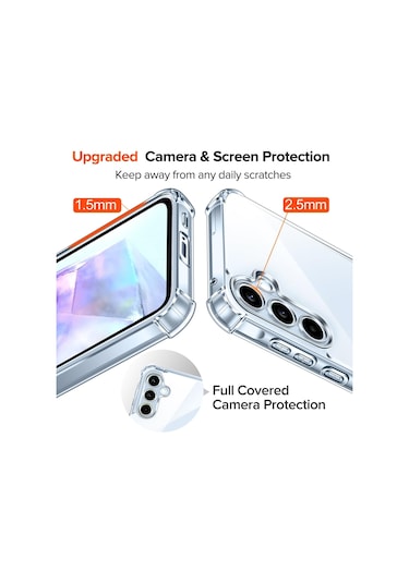 Samsung Uyumlu Galaxy A55 Kılıf Köşe Korumalı Şeffaf Silikon +9h Cam Set