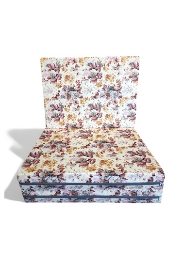 Katlanır Yer Yatağı - 90x190 10 Cm Kalınlık - Misafir Yatağı - Sünger Yatak Lila Çiçek Desen