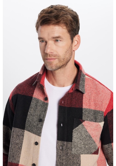 Erkek Relax Fit Rahat Kesim Tek Cepli Kareli Kışlık Oduncu Gömlek-32467 Çok Renkli