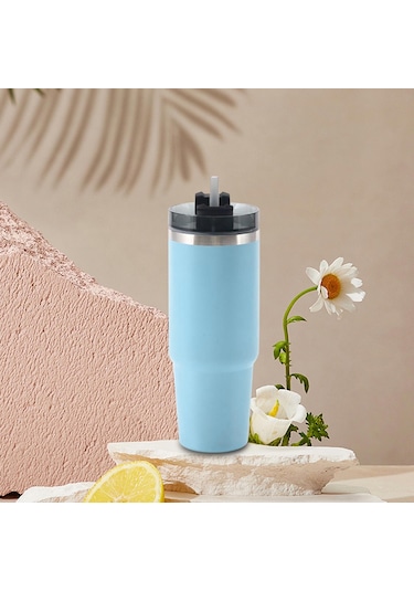 Suntek Magideal Hasır Ve Kapaklı Su Bardakları Paslanmaz Çelik Mavi-30oz