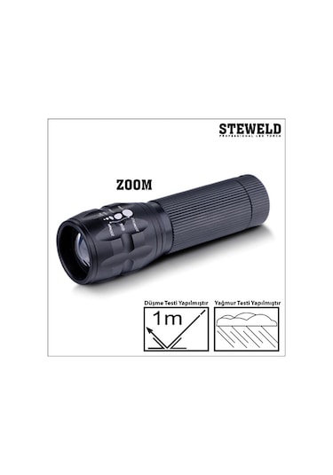 Steweld 622B Alüminyum Telsekopik Zoomlu Led El Feneri Siyah