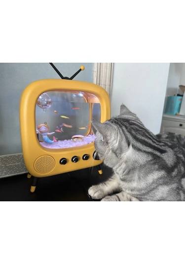 Monozone Tv Şekilli Işıklı Mini Akvaryum Beta Balık Tankı Vintage