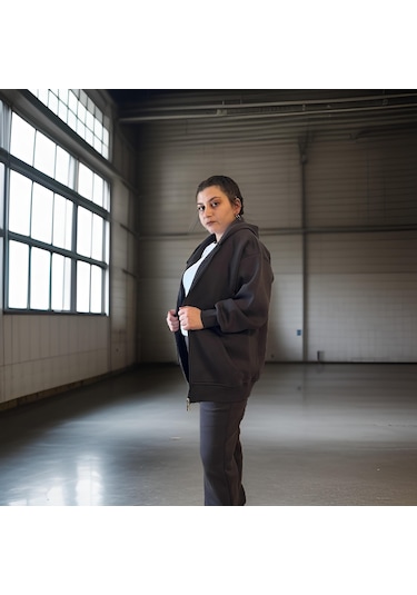 Ceyss Design Unisex Üç İplik Şardonlu Kapüşonlu Hırkalı Eşofman Takımı-antrasit Antrasit