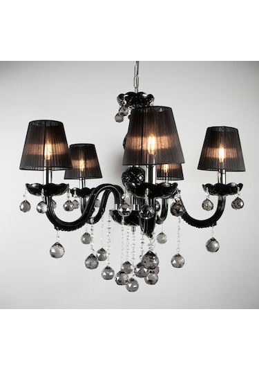 Avize Siyah Salon Oturma Misafir Yatak Odası 5 Li Cam Kol 10'lu Siyah