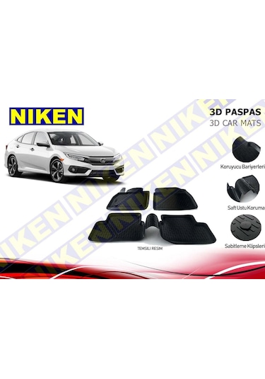 Honda Civic Fc5 Uyumlu 3D Havuzlu Paspas 2016+ Niken
