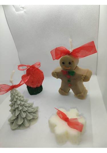 Yeni Yıl Set Mumu Kurabiye Adam,çam Ağacı,eldiven Ve Kartanesi