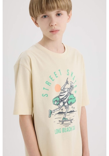 DeFacto Erkek Çocuk Bisiklet Yaka Baskılı Kısa Kollu Tişört E0169A825SMBG354