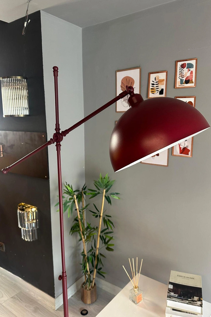 Vişne Çürüğü Lambader Hareketli Başlık Modern Dekoratif Metal Oturma Odası Çalışma Odası Zemin Bordo