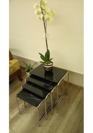 Mermer Desenli Şık 4'lü Zigon Sehpa Gümüş Diğer