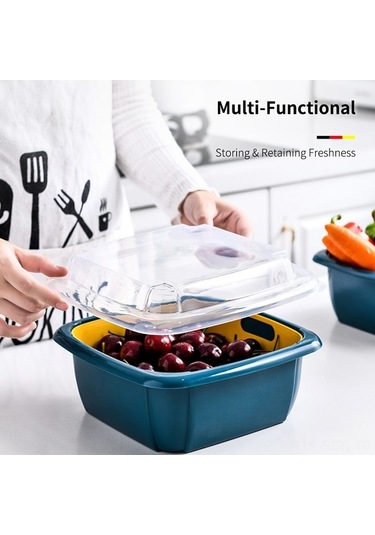 Pazly Çift Katlı Pembe Sebze-meyve Saklama Kutusu Pp Malzeme, 220x220x110mm, Şeffaf Kapak, Optik Süzgeçli Pembe