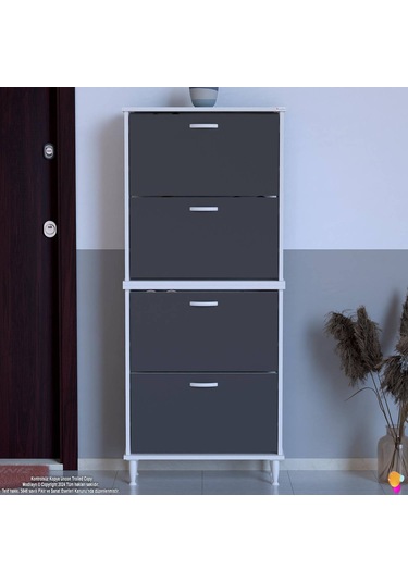 Modilayn Umay' 2 Li Kapı Önü 72 X 168x 25,5 Cm Lik 4 Düşer Kapak 8 Göz Bölmeli Ayakkabılık Beyaz-antrasit Modilayn Umay' 2 Li Kapı Önü 72 X 168x 25,5 Cm Lik 4 Düşer Kapak 8 Göz Bölmeli Ayakkabılık Beyaz-antrasit
