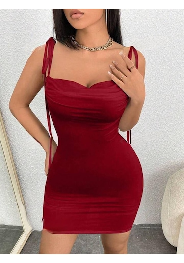 Pink Life Kırmızı Omuzdan Bağlamalı Sırtı Açık Bodycon-kırmızı Kırmızı