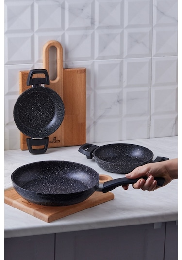 Karaca  Biogranit Dide 3'lü Tava Sahan Seti Siyah