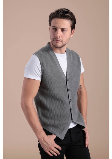 Ferraro Desenli Pamuk Triko Yelek - Antrasit-Antrasit