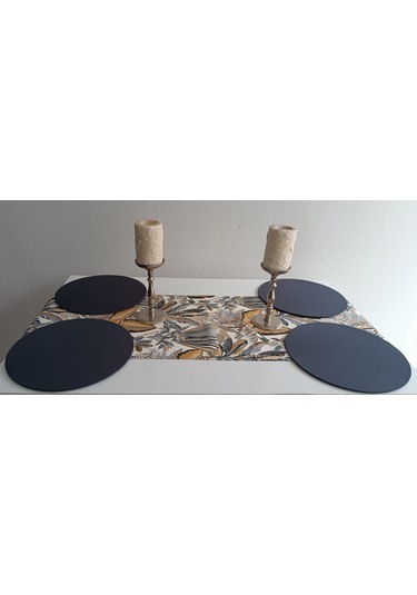 Kauçuk Hardal Desenli Runner Ve 4lü Supla Takımı Gri