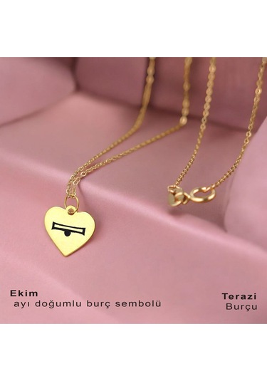 Ekim Ayı Doğumlarına Özel Zincirli 14 Ayar Altın Plakalı Kalp Motifli Hediyelik Kolye-352ay Ekim