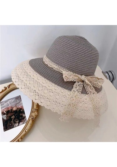 Dantel Detaylı Plaj Şapkası, Hasır Güneşlikli Yaz Aksesuarı, Şık Ve Rahat Kumsal Şapkası Yeşil