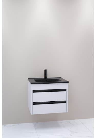 Levante 65 Cm Siyah Lavabolu Alt Modül Beyaz