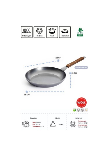 Woll Carbon Steel Kızartma Tavası 28 Cm Gümüş