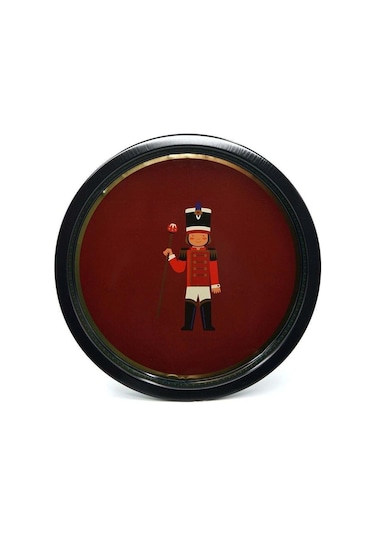 Kurşun Asker Desenli Yuvarlak Metal Tepsi, 31,5 Cm