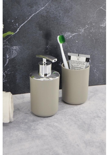 Diş Fırçalık Ve Sıvı Sabunluk 2'li Set Bej