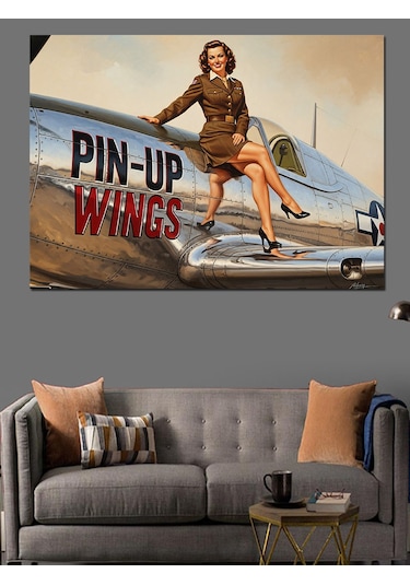 Retro Pin-up Kız Pozu Dekoratif Kanvas - Mdf Ahşap Tablo