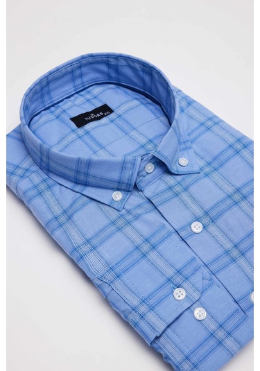 Tudors Büyük Beden Düğmeli Yaka Kareli Pamuklu Erkek Gömlek-31473-çok Renkli