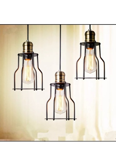 Dylight Retro Metal Kafesli 3 Lü Yuvarlak Dekoratif Sarkıt Avize