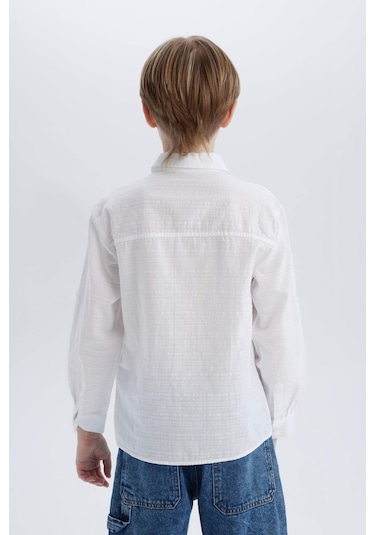 DeFacto Erkek Çocuk Polo Yaka Dokulu Uzun Kollu Gömlek D7776A825SMWT34