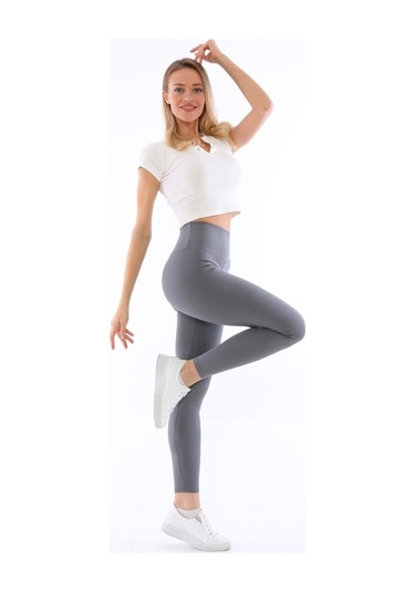 Antrasit Renk Fitilli Yüksel Bel Tayt Antrasit