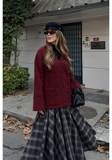 Bordo Çift Cepli Hırka - 04622 Bordo