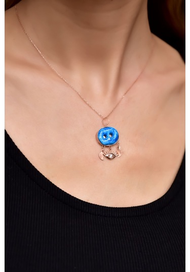 925 Ayar Gümüş Rose Kaplama Camdaki Kadın Süryani Nazar Boncuğu Kirpik Göz Kolye