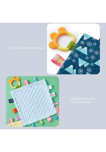 Geeksen Yumuşak Bebek Battaniyesi - Renkli Etiketler Ve Silikon Diş Kaşıyıcılı 25.5x25.5cm