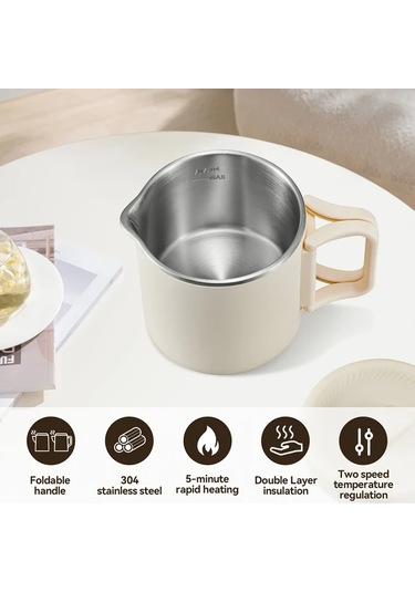 Elmpaly Katlanır Seyahat Su Isıtıcısı, 600w Mini Elektrikli Çaydanlık, 110-120v, Bej-1pc