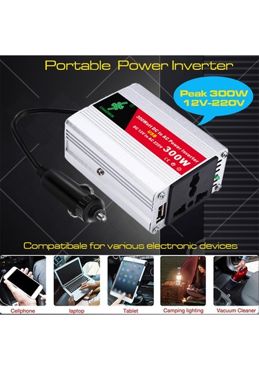 Geeroyoo 12v Dc'den 220v Ac'ye Çeviren 150w Güneşli Araç İçin İnverter, Usb Ve Akü Klembi İle, 300w Zirve Gücü