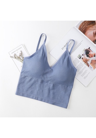 Ece's Design İnce Askılı Crop Atlet Soft Dokulu Rahat Bralet Üst W1011 Mavi