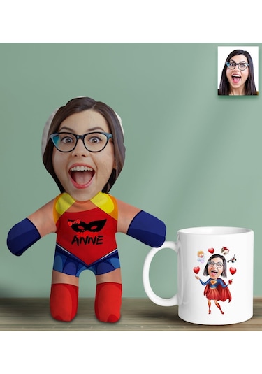 Bk Gift Kişiye Özel Fotoğraflı Süper Anne Bebek Yastık Ve Kupa Bardak Hediye Seti-1, Anneye Hediye, Anneler Günü Hediyeleri Kobitmeyencom30619 Bk Gift