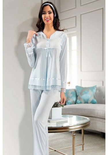 Xses 2190 Kadın Hamile Lohusa Sabahlıklı Pijama Takım-mavi