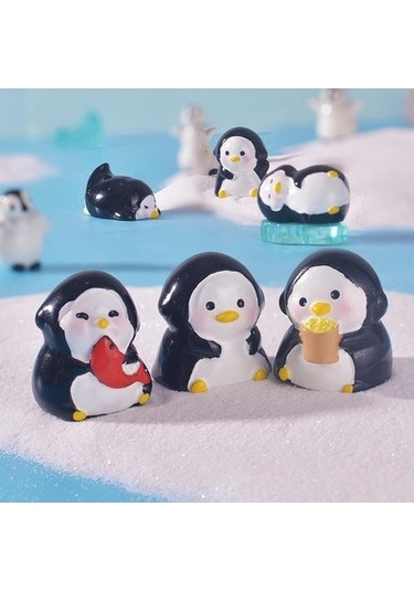 Lijinxu 6x Mini Penguen Figürleri Dekoratif Saksı Dekor Reçine Çok