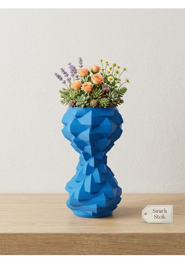 3d Modern Mavi Vazo Özel Geometrik Tasarım