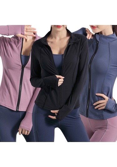 Gajeena Kadın Spor Ceketi - Nefes Alabilir, Hızlı Kuruma, Parmak Delikli, Yoga Ve Koşu İçin Mor