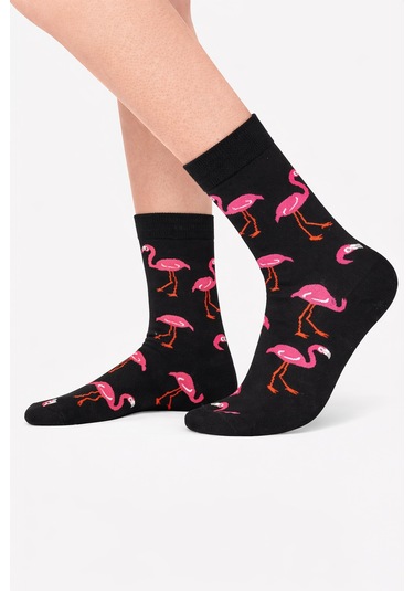 Carnaval Socks Flamingo Desenli Siyah Renkli Unisexsoket Çorap 2000386