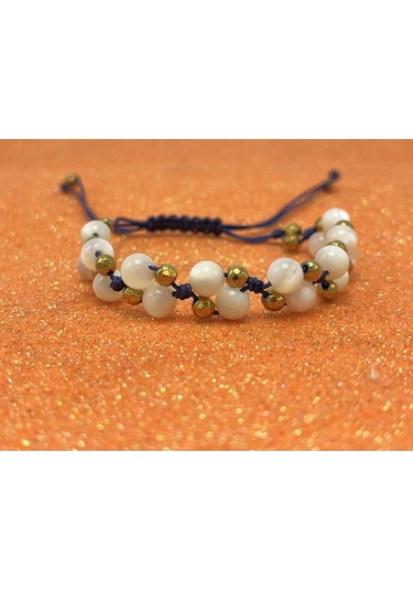 Yıldız Doğal Taş 6mm Ipli Beyaz Sedef Ayarlanabilir Ölçü Doğal Taş Bileklik Beyaz