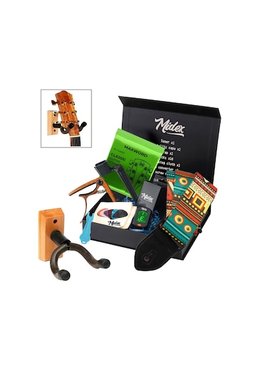 Midex Ac-20cl-pak Klasik Gitar Aksesuar Seti Gitar Tel Askı Capo Tuner Pena Ve Full Set