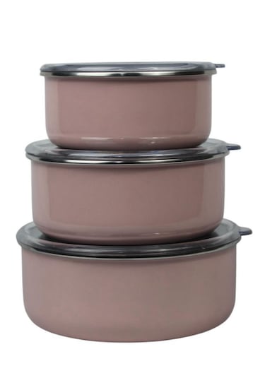 Mary 3'lü Emaye Saklama Kabı- Toprak Renk 14cm-16cm-18cm