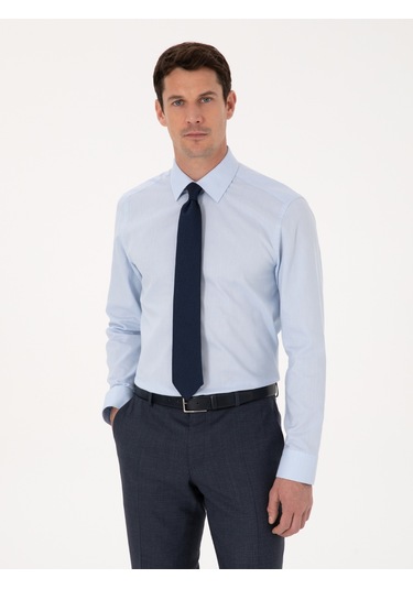 Cacharel Açık Mavi Slim Fit %100 Pamuk Klasik Yaka Oxford Gömlek Denım