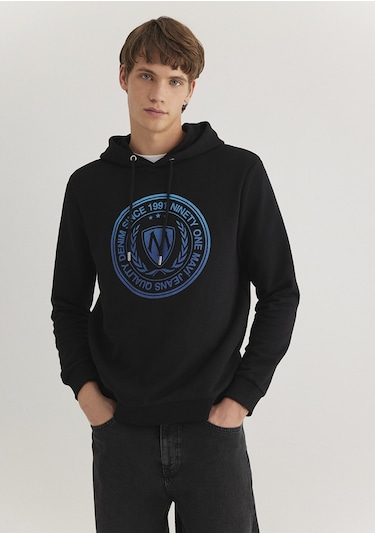 Mavi - Mavi Logo Baskılı Kapüşonlu Siyah Sweatshirt 0611721-900 Siyah